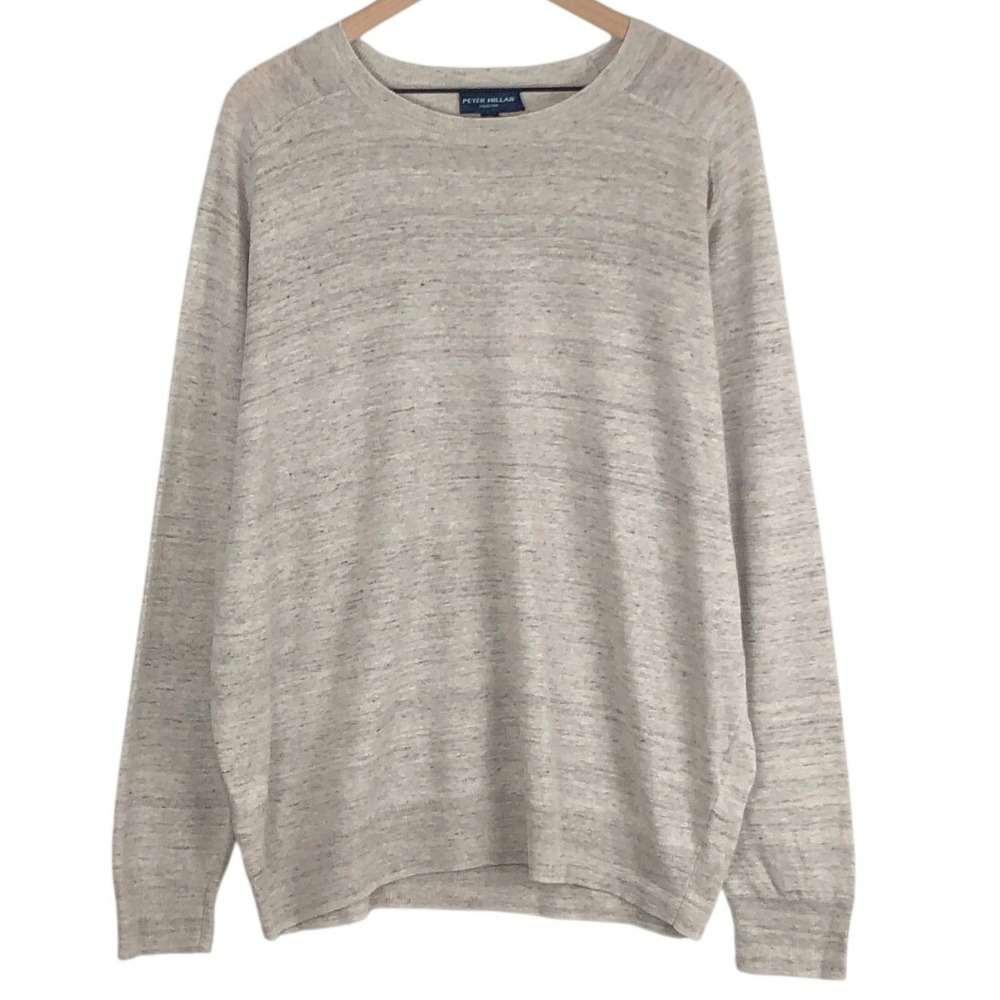 PETER MILLAR Collection Linen Merino Wool Crewneck Sweater Men's XL Oatmeal Marl